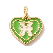 Real 18K Gold Plated Brass Enamel Pendants, with Jump Ring, Heart with Constellation Charm, Pisces, 12x13x1.5mm, Hole: 3.4mm(KK-M273-06B-G)