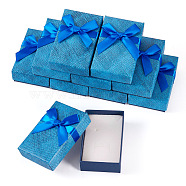 Rectangle Paper Jewelry Set Gift Box, with White Sponge Mat and Bowknot, for Rings, Necklace, Earrings, Royal Blue, 8.4x5.4cm(CON-TAC0013-01A)