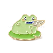 Frog Enamel Pin, Animal Alloy Badge for Backpack Clothes, Golden, Green, 20.5x27.5x1.5mm, Pin: 1mm(JEWB-H007-07G)