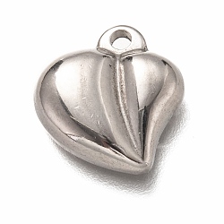 304 Stainless Steel Charms, Heart, Stainless Steel Color, 14x13.5x4mm, Hole: 1.8mm(STAS-H126-07P)