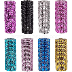 Plastic 24 Row Rhinestone Mesh Roll, Rectangle, Mixed Color, 90.5~91.5x11.8cm, about 4mm in diameter, 1yards/roll, 8rolls/set(AJEW-BC0005-38)