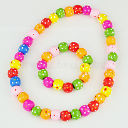 Colorful Wooden Jewelry Sets, Necklace & Bracelet Sets for Kid, Children's Day Gifts, Colorful, Necklaces: about 16 inch long, Bracelets: 45mm inner diameter(SJEW-JS00081)