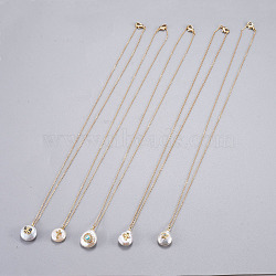Brass Pendants Necklaces, with 304 Stainless Steel Findings, Cubic Zirconia and Natural Pearl, Nuggets, Real 18K Gold Plated & Golden, 16.45 inch(41.8cm), Pendant: 15.4~17.5x11.5~14x6~9mm(NJEW-JN02379)