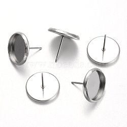 Tarnish Resistant Flat Round 304 Stainless Steel Stud Earring Settings, Stainless Steel Color, Tray: 12mm, 14mm, Pin: 0.7mm(STAS-M227-12mm)