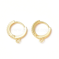 Brass Micro Pave Clear Cubic Zirconia Hoop Earring Finding, Round, with Horizontal Loops, Golden, 17x14x2.5mm, Hole: 1.2mm, Pin: 0.9mm(KK-C018-01A-G)