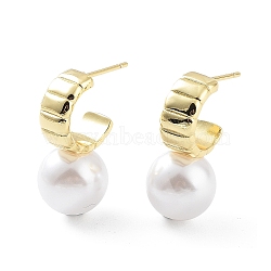 Rack Plating Brass Studs Earrings for Women, with Plastic Pearl, Long-Lasting Plated, Lead Free & Cadmium Free, Real 18K Gold Plated, 23x6mm(KK-Z038-02G)