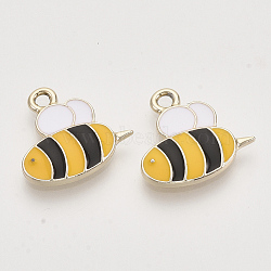 Light Gold Plated Alloy Pendants, with Enamel, Bees, Yellow, 16x17x2.5mm, Hole: 1.8mm(X-ENAM-T009-32B)