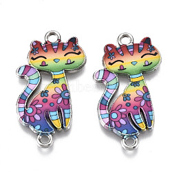Printed Alloy Kitten Links connectors, with Enamel, Cartoon Cat, Platinum, Colorful, 29.5x16.5x2mm, Hole: 1.8mm(PALLOY-S118-14A)