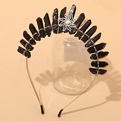 Sun Metal Hair Bands, Natural Quartz Wrapped Hair Hoop for Bridal Crown Hair Accessories, Black, 170x150x20mm(PW-WG23423-05)