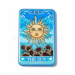 Printed Acrylic Pendants, Rectangle with Tarot Pattern Charm, Deep Sky Blue, 43x27.5x2.4mm, Hole: 1.8mm(MACR-C013-05C)