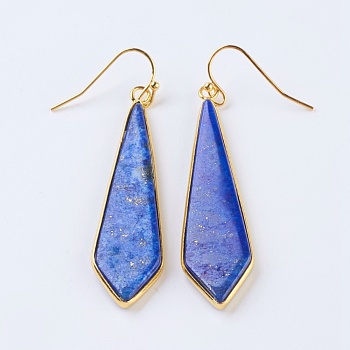 Natural Lapis Lazuli Dangle Earrings, with Brass Findings, Golden, Kite, 57~60mm, Pin: 0.7mm