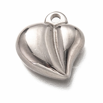 304 Stainless Steel Charms, Heart, Stainless Steel Color, 14x13.5x4mm, Hole: 1.8mm