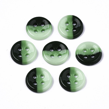 4-Hole Handmade Lampwork Sewing Buttons, Tri-colored, Flat Round, Green, 11.5x2.5mm, Hole: 1.2mm