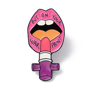 Pink Cartoon Enamel Pin, Word Put On Your War Paint Alloy Feminism Badge for Backpack Clothes, Lip Pattern, 30.48x15.24mm