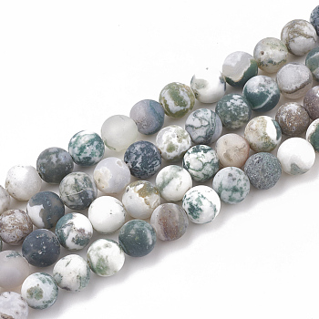 Natural Tree Agate Beads Strands, Frosted, Round, 4mm, Hole: 1mm, about 96pcs/strand, 15.5 inch