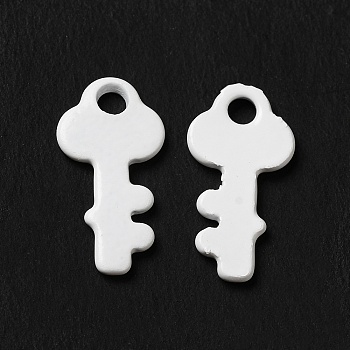 Spray Painted 201 Stainless Steel Charms, Key Charm, White, 13x6.5x1mm, Hole: 1.5mm