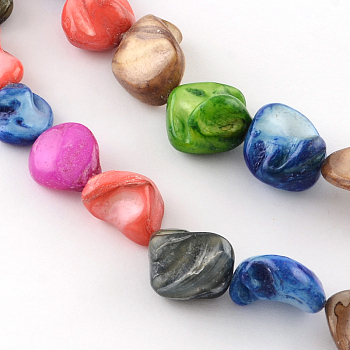 Dyed Natural Freshwater Shell Nuggets Bead Strands, Colorful, 13~18x10~18x8~15mm, Hole: 1mm, about 24pcs/strand, 15.7 inch