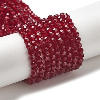 Transparent Glass Beads Strands, Faceted(32 Facets), Round, Dark Red, 4mm, Hole: 0.7mm, about 87~93pcs/strand, 32~33cm