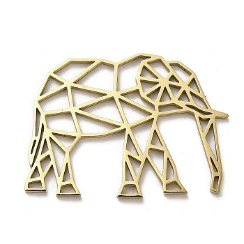 304 Stainless Steel Filigree Joiners Links, Laser Cut, Elephant, Golden, 25x35.5x1.5mm