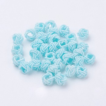 Nylon Cord Woven Beads, Round, Sky Blue, 6~6.5x4.5mm, Hole: 2.5mm, about 93~100pcs/bag