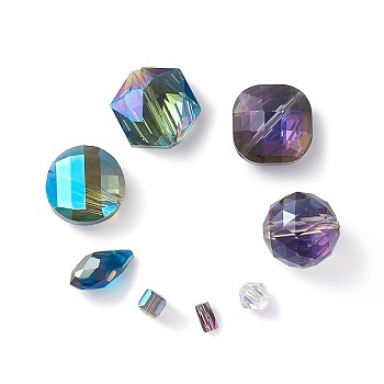 Electroplate Glass Beads, Teardrop & Hexagon & Flat Round & Round & Square & Bicone & Cube & Column, Mixed Color, 110pcs/set