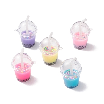 (Defective Closeout Sale: Straw Bend), Openable Acrylic Bottle Big Pendants, with Resin, Polymer Clay Inside and Plastic Straw, Bubble Tea/Boba Milk Tea Charm, Mixed Color, 60x43x38.5mm, Hole: 2.5mm