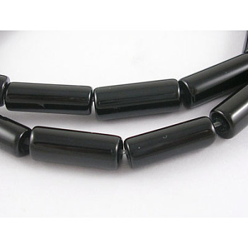 Natural Black Onyx Beads Strands, Tube, Dyed & Heated, bead: 6mmx16mm, hole: 1mm, 25pcs/strand, 15 inch