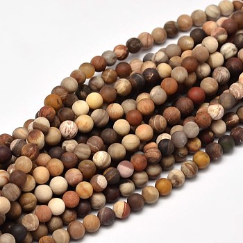 Frosted Natural Petrified Wood Round Bead Strands, 10mm, Hole: 1mm, about 37pcs/strand, 15 inch