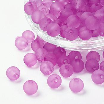 Transparent Acrylic Beads, Round, Frosted, Violet, 14mm, Hole: 2mm, about 300pcs/500g