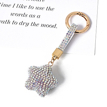 PU Leather & Rhinestone Keychain, with Alloy Spring Gate Rings, Star, Light Sapphire, 13x4.5cm