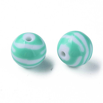 Opaque Striped Acrylic Beads, Round, Green, 19mm, Hole: 3mm, about 112pcs/500g