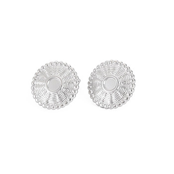 304 Stainless Steel Stud Earring Findings, Earring Setting for Enamel, with Ear Nuts and Loops, Flat Round, Golden, 16mm, Hole: 2mm, Pin: 0.7mm, Tray: 4mm