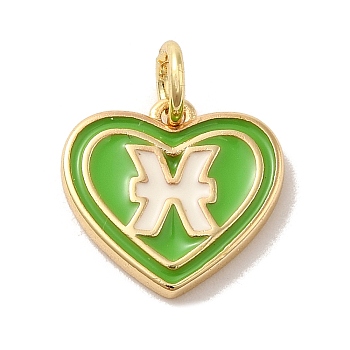 Real 18K Gold Plated Brass Enamel Pendants, with Jump Ring, Heart with Constellation Charm, Pisces, 12x13x1.5mm, Hole: 3.4mm