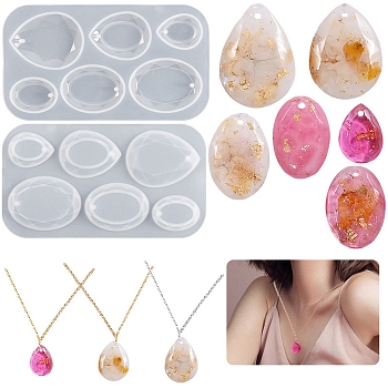 DIY Teardrop Pendant Silicone Molds, Resin Casting Molds, for UV Resin, Epoxy Resin Jewelry Making, White, 118x65x7mm, Hole: 2mm, Inner Diameter: 18~28.5x24~40mm