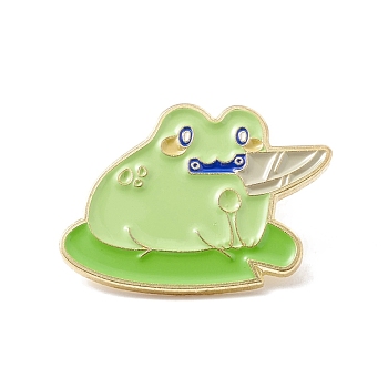 Frog Enamel Pin, Animal Alloy Badge for Backpack Clothes, Golden, Green, 20.5x27.5x1.5mm, Pin: 1mm