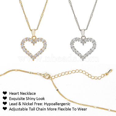 2Pcs 2 Colors Rhinestone Hollow Heart Pendant Necklace with Brass Chains for Women(NJEW-AN0001-70)-3