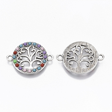 Antique Silver Colorful Flat Round Alloy+Resin Links