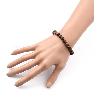 Bracelets extensibles unisexes en bois naturel avec perles(X-BJEW-JB05463-03)-4