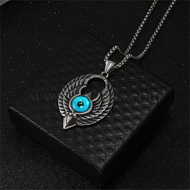 Wing with Evil Eye Pendant Necklace Lucky Spiritual Protection Necklaces Hip-hop Punk Style Charm Titanium Steel Jewelry for Men and Women(JN1116A)-3