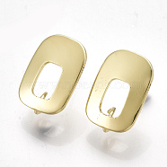Alloy Stud Earring Findings, with Steel Pins, with Loop, Rectangle, Light Gold, 16x11mm, Hole: 3mm, Pin: 0.7mm(PALLOY-T065-05)