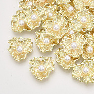 Alloy Pendants, with ABS Plastic Imitation Pearl, Leaf, Light Gold, 20x20.5x6.5mm, Hole: 2mm(PALLOY-S121-190)