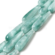 Natural Glass Beads Strands, Grade A, Teardrop, Aqua Blue, 38.5~40x10mm, Hole: 1mm, about 10pcs/strand, 15.5~15.7''(39.37~39.88cm)(G-I247-29A)