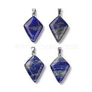 Natural Lapis Lazuli Pendants, Kite Charms with Stainless Steel Color Plated Stainless Steel Snap on Bails, 28~28.5x18x5.5mm, Hole: 5.5x3.5mm(G-C110-03A-P)