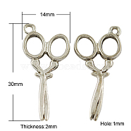 Tibetan Style Alloy Pendants, Scissor, Cadmium Free & Lead Free, Antique Silver, 30x14x2mm, Hole: 1mm(TIBEP-20240-AS-RS)