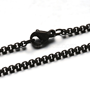 304 Stainless Steel Box Chain  Necklaces, with Lobster Claw Clasps, Electrophoresis Black, 29.33 inch(74.5cm), 2mm(STAS-L164-03B)