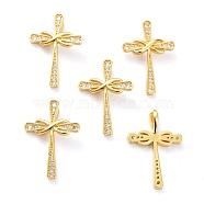 Brass Micro Pave Clear Cubic Zirconia Pendants, Long-Lasting Plated, Cross with Infinity, Real 18K Gold Plated, 30.5x21x3mm, Hole: 5x3mm(ZIRC-L100-093G)