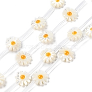 Natural Trochus Shell Beads Strands, with Enamel, Daisy Flower, Gold, 12x12x4.5mm, Hole: 0.8mm, about 15pcs/strand, 15.43''(39.2cm)(BSHE-E030-06A)