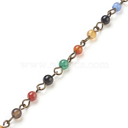 Handmade Natural Agate Beaded Chains, Unwelded, with Brass Needle, Antique Bronze, 4~4.5mm, 39.37 inch, 1m/strand(AJEW-JB00448-01)