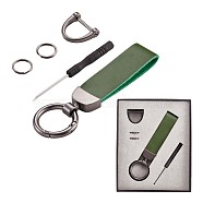 Genuine Leather Car Key Keychain, Universal Keychain for Men and Women, 360 Degree Rotatable with Anti-loss D-Ring, 2 Key Rings & 1 Screwdriver, Green, 9.5x2.3cm(JX273C)