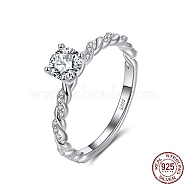 Rhodium Plated 925 Sterling Silver Finger Ring, Cubic Zirconia Birthstone Ring, Twisted Ring for Women, with S925 Stamp, Real Platinum Plated, 2~5mm, Inner Diameter: 16.5mm(RJEW-C064-01B-P)